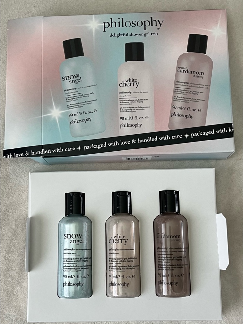 Philosophy Shower Gels Set:  Snow Angel, White Cherry, Special Delivery Cardamom